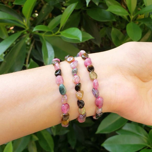 1 Strand Stretch Natural Multi-color Tourmaline Free Form Gemstone Bracelet, 5-8mm Small Beads, Length Selections: 7 inch/7.5 inch