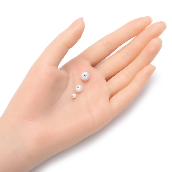 10pcs 925 Sterling Silver Sparkle Stardust Round Spacer Beads, 6mm, Hole ID 1.3mm, SS245-6