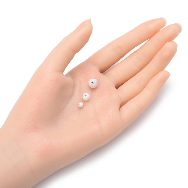 5pcs 925 Sterling Silver Sparkle Stardust Round Spacer Beads, 8mm, Hole ID 1.5mm, SS245-8