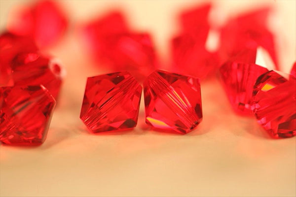 50pcs Preciosa Faceted Bicone Crystal Beads, Light Siam Red, 6mm, Hole ID 1mm, Pre-B606
