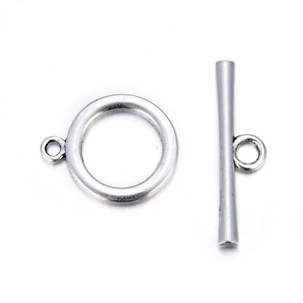 Adabele 20 Sets Smooth Round Toggle Clasp, T-Bar Jewelry Closure, 20.8mm (0.82 Inch), Antique Silver, MC-AF4