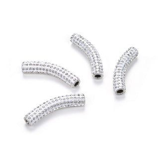 10pcs Adabele Grade A Suncatcher Crystal Rhinestone Pave Polymer Clay Curved Tubes, Clear White, 45mm, Hole ID 4mm, DBT-B1
