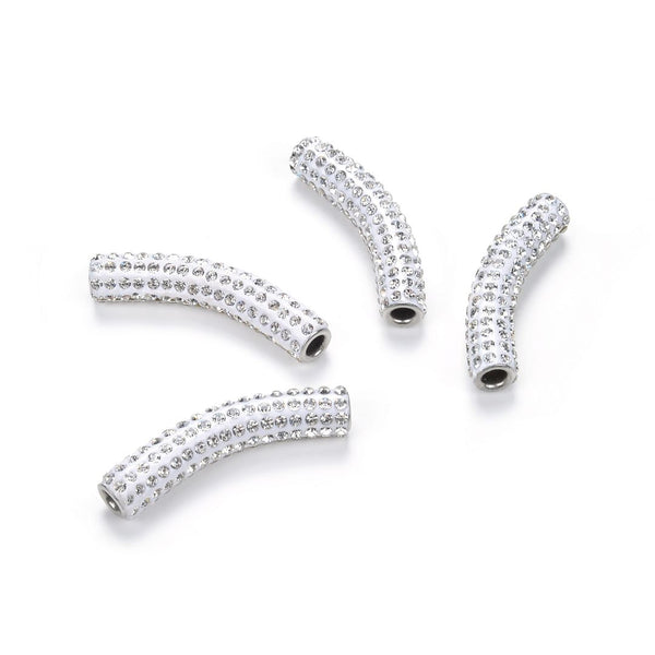 10pcs Adabele Grade A Suncatcher Crystal Rhinestone Pave Polymer Clay Curved Tubes, Clear White, 45mm, Hole ID 4mm, DBT-B1