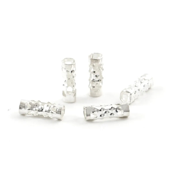 100pcs Large Hole Filigree Tube Beads, Sterling Silver Plated Brass, Size Selections: 8x3mm, 8x4mm