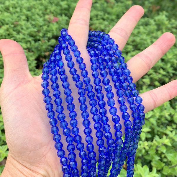 200pcs Creative Club Faceted Round Crystal Glass Beads, Sapphire Blue, 6mm (0.24 inch), Hole ID 1mm, CC2R613