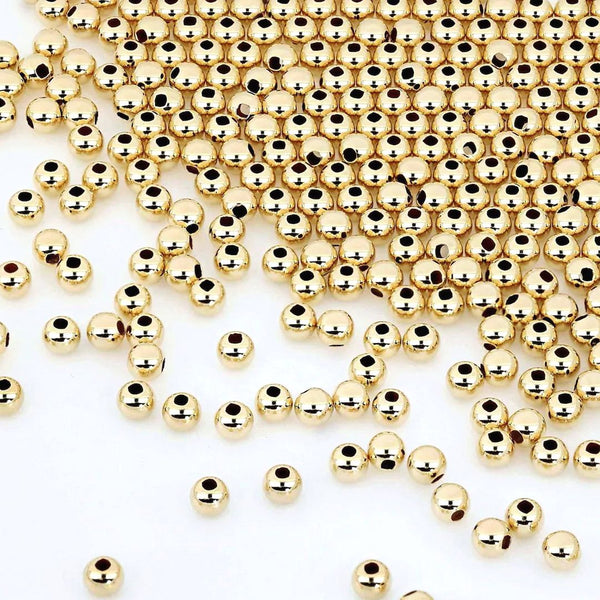 20pcs Real 1/20 14K Gold Filled Seamless Tiny Small Round Beads, 4mm, Hole ID 1mm, JK2-A4