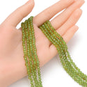 Natural Green Peridot Gemstone Tiny Small Faceted Round Beads, 4mm, Hole ID 0.6mm, 15 Inch/1 Strand, GK4-11