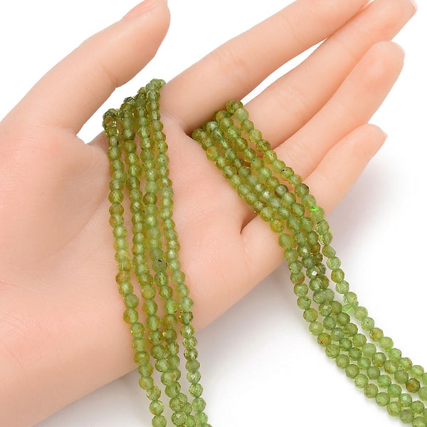 Natural Green Peridot Gemstone Tiny Small Faceted Round Beads, 4mm, Hole ID 0.6mm, 15 Inch/1 Strand, GK4-11