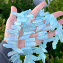 1 Strand Natural Raw Crystal Quartz Gemstone Beads, Medium Size Drilled Stone Points, Aquamarine Blue AB Titanium Coated Gem Stick, 15 Inch, GA-D7