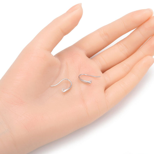 4pcs 925 Sterling Silver French Fish Earring Hooks, Tarnish Resistant Rhodium Plated, 14.3mm, SS480