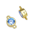 2pcs 925 Sterling Silver 4mm Tiny March Birthstone Links, Real 18K Yellow Gold Plated, Aquamarine Blue Cubic Zirconia Gemstone Connector, SXP5-3
