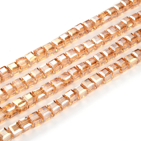 100pcs Creative Club Faceted Cube Crystal Glass Beads, Golden Shadow, 6mm, Hole ID 1mm, CCC628