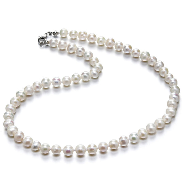 Natural Grade AA+ Potato Round White Cultured Freshwater Pearl Necklace, 8-9mm Pearl Strand, Length Selections: 16 inch/18 Inch