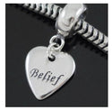 1pc Solid 925 Sterling Silver Belief Faith Heart Bead Charm, Compatible with Pandora All Other Charm Bracelet, EC508
