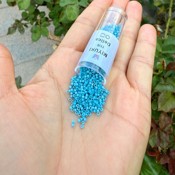 7.5g Miyuki Delica 11/0 Seed Beads, Glazed Luster Turquoise Blue DB218