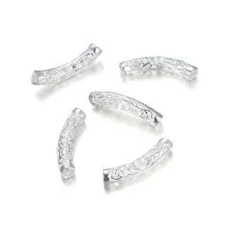 10pcs Large Hole Filigree Flower Tube Beads, Sterling Silver Plated Brass, 28mm, Hole ID 4mm, CF161-S