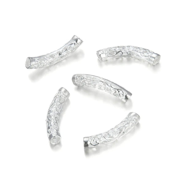 10pcs Large Hole Filigree Flower Tube Beads, Sterling Silver Plated Brass, 28mm, Hole ID 4mm, CF161-S
