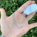 1pc 925 Sterling Silver Bead Station Beaded Chain Bracelet, 1mm & 2.5mm Small Tiny Beads, Tarnish Resistant White Gold Plated, Length Selections: 7 inch/7.5 inch/8 inch