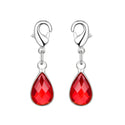 2pcs Clip On Dangle January Red Birthstone Charm Drops, Tarnish Resistant, Sterling Silver Plated Lobster Clasp, BL7-1