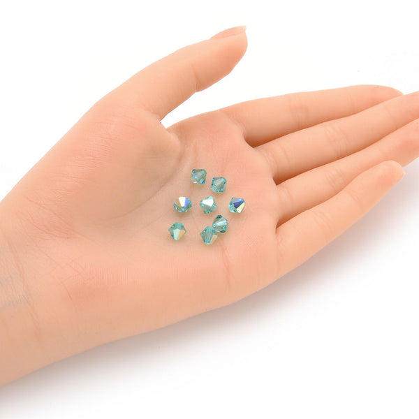 100pcs Preciosa Faceted Bicone Crystal Beads, Caribbean Sea AB, Size Selections: 3mm/4mm/6mm