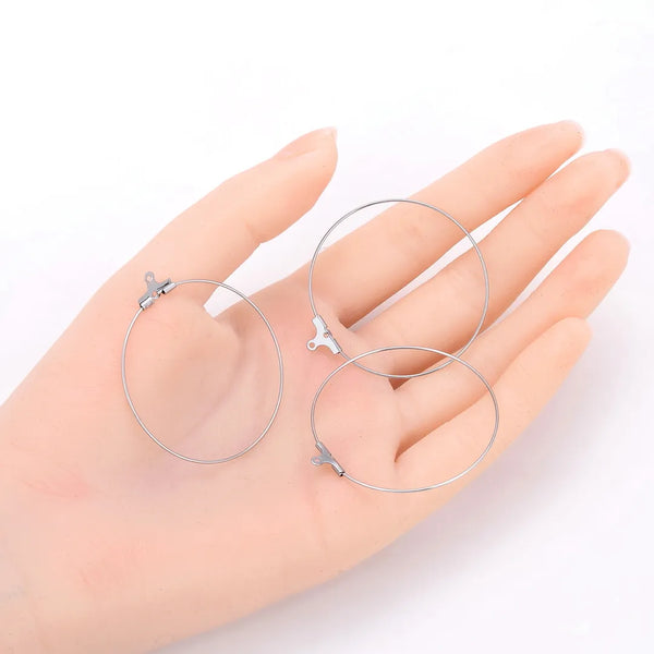 50pcs 304 Surgical Stainless Steel 40mm Round Circle Beading Hoop Findings
