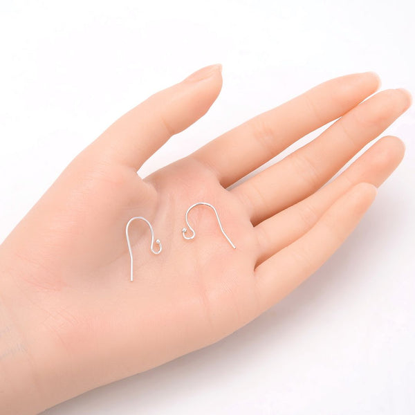 50pcs Ball End Fish Earring Hooks, Sterling Silver Plated Brass, 22mm Long, Wire Gauge Selections: 0.7mm/21 Gauge or 0.9mm/19 Gauge
