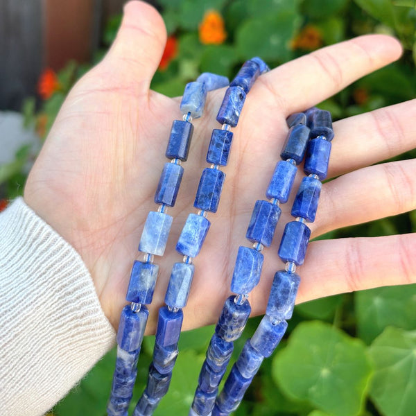 Natural Blue Sodalite Gemstone Faceted Tube Beads, 13x7mm, Hole ID 1mm, 15 Inch/1 Strand, GZ8-18