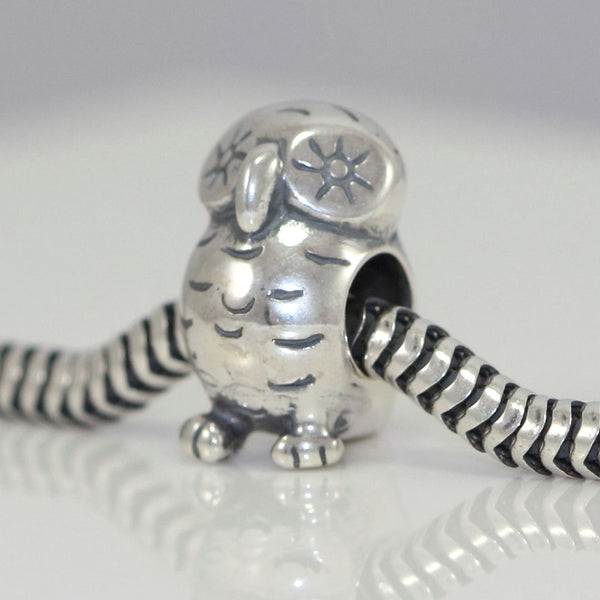 1pc Cute Real Solid Sterling Silver Owl Charm Bead, Compatible with Pandora All Other Charm Bracelets, EC27