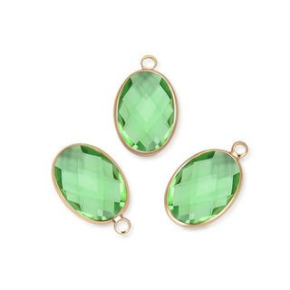 10pcs Grade A August Peridot Green Oval Birthstone Charm Drops, 18K Yellow Gold Plated Brass, 18x13mm, CCP6-G8