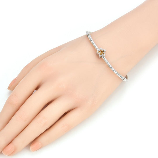 1pc 925 Sterling Silver Star Charm November Birthstone Bead Charm, Yellow Topaz Cubic Zirconia CZ, 10x9.5mm, Hole ID 4.5mm, EC1-K11