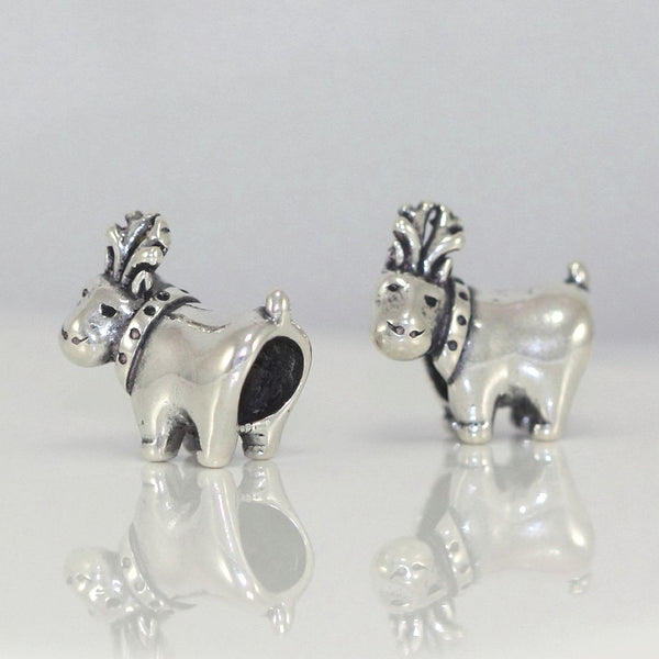 1pc Real Solid Sterling Silver Reindeer Charm Deer Bead, Compatible with Pandora All Other Charm Bracelets, EC485