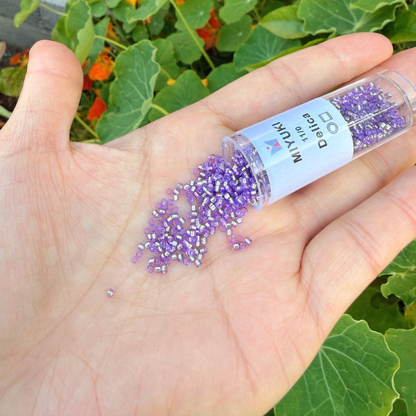 7.5g Miyuki Delica 11/0 Seed Beads, Transparent Silver Lined Purple DB1347