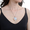 1pc You Are My Only Love Necklace, Lab Created White Opal Gemstone Large Heart Pendant, 18 Inch Surgical Stainless Steel Chain, GGP8-7
