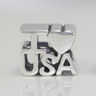 1pc Solid 925 Sterling Silver I Love USA Charm Love Freedom Bead, Compatible with Pandora All Other Charm Bracelet, EC233