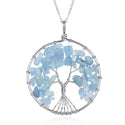 1pc Tree of Life Prosperity Necklace, Natural Blue Aquamarine Gemstone Pendant, 26 inch Surgical Stainless Steel Chain, GGP9-12