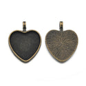 20pcs Large Sturdy Heart Bezels, Pendant Base, Antique Bronze, Designed for 25mm Cabochon Resin Cameo Photo, MC-H4