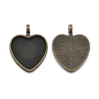 20pcs Large Sturdy Heart Bezels, Pendant Base, Antique Bronze, Designed for 25mm Cabochon Resin Cameo Photo, MC-H4
