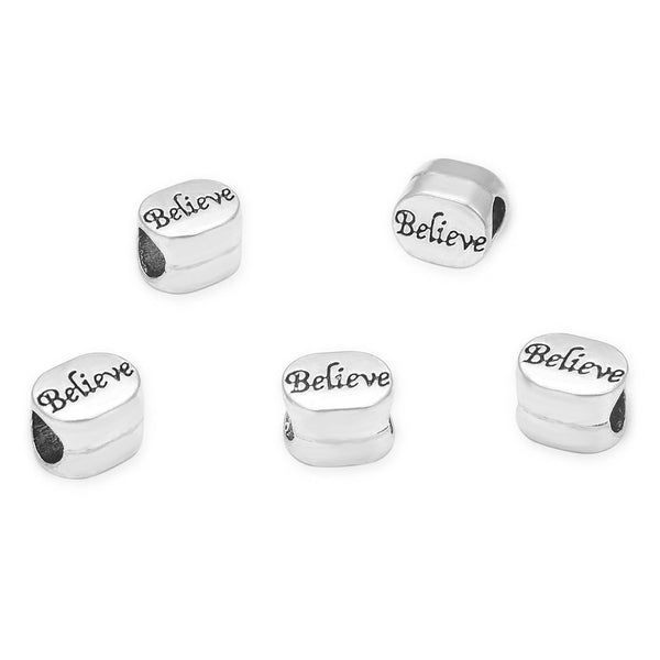 20pcs I Believe Large Hole Beads, Hole ID 4.5mm, Antique Silver, Zinc Alloy Metal, MEC-C2