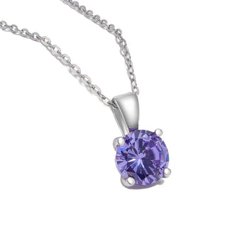 925 Sterling Silver June Birthstone Solitaire Necklace, 8mm/2 Carat Purple Alexandrite Cubic Zirconia CZ, Length Selections: 16 inch/18 inch