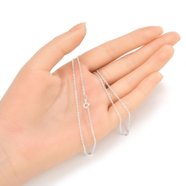 1pc 925 Sterling Silver Diamond Cut Flat Cable Link Chain Necklace, 1.5mm, Length Selections: 18/20/22/24/26 inch