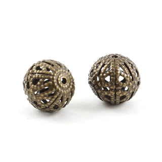 100pcs Artistic Filigree Round Beads, Antique Bronze Plated, Tarnish Resistant, Size Selections: 4mm/6mm/8mm/10mm