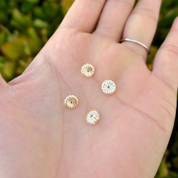 4pcs Real 1/20 14K Gold Filled Premium 7.2mm Swirl Design Earring Backs, Fits Post Diameters 0.65mm-0.91mm, JK1-K