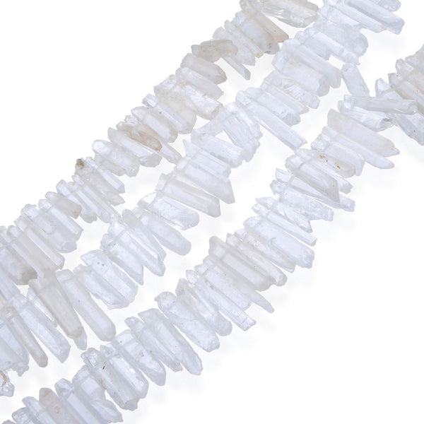 1 Strand Natural Raw Clear Crystal White Quartz Gemstone Bead Sticks, Small Drilled Stone Points, 15 Inch, GA1
