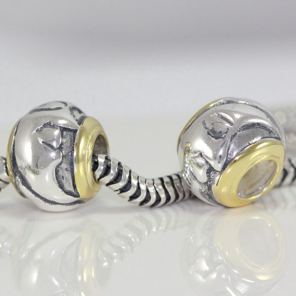 1pc Solid 925 Sterling Silver Moon Sculture Bead Charm, Compatible with Pandora All Other Charm Bracelet, EC183