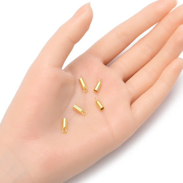 10pcs 925 Sterling Silver Cord End Caps, Real 18K Yellow Gold Plated, Glue In Cord Ends, Hole ID Selections: 1.5mm/2mm/2.5mm/3.5mm