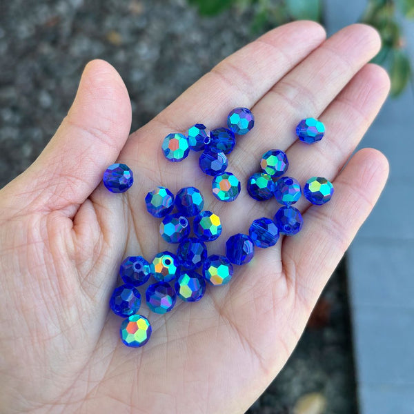 25pcs Adabele Austrian Faceted Round Crystal Beads #5000, Sapphire Blue AB, Size Selections: 6mm/8mm
