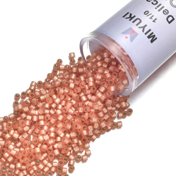 7.5g Miyuki Delica 11/0 Seed Beads, Translucent Silver-Lined Peach DB622