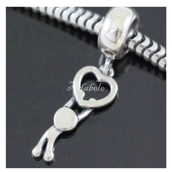 1pc Solid 925 Sterling Silver Happy Heart Bead Charm, Compatible with Pandora All Other Charm Bracelet, EC504