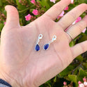 2pcs Clip On Dangle September Sapphire Blue Birthstone Charm Drops, Tarnish Resistant, Sterling Silver Plated Lobster Clasp, BL7-9