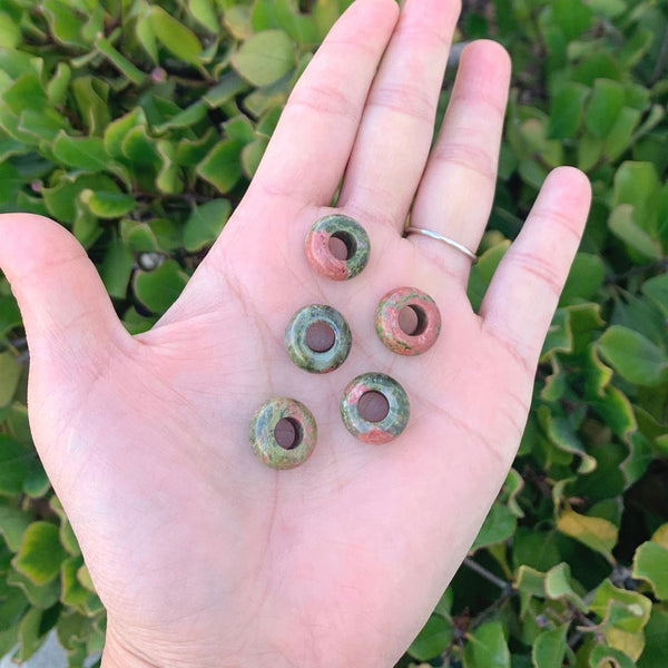 10pcs Natural Unakite Jasper Gemstone Donut Rondelle Beads,14x8mm, Hole ID 5.6mm, GW-A11